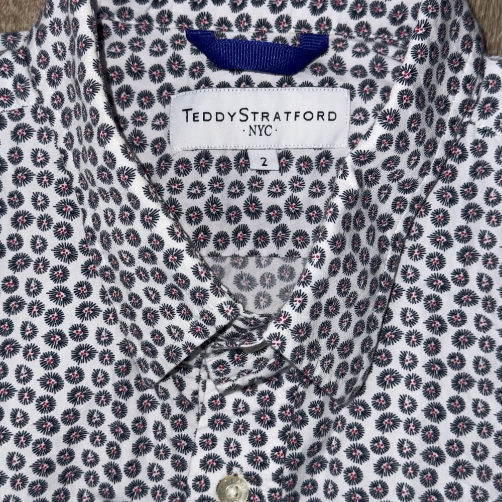 Teddy Stratford Zip Fit Short Sleeve Button Up Shirt Men's 2 Small White Floral